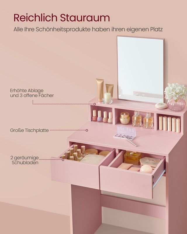 Songmics VASAGLE Schminktisch mit Spiegel und 2 Schubladen pastellrosa Valentinstagsangebot