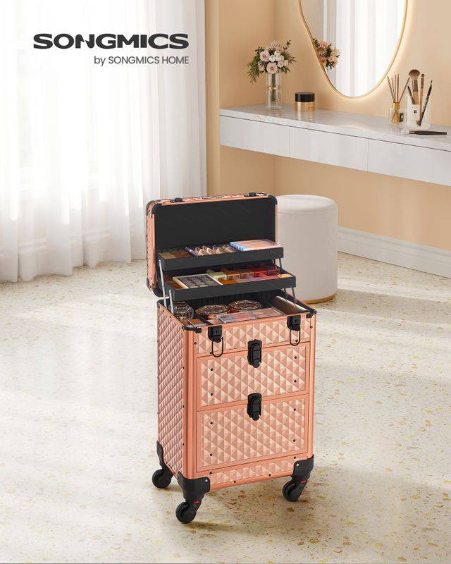Songmics SONGMICS Kosmetikkoffer Trolley Friseurkoffer champagnergold Riesige Ersparnisse