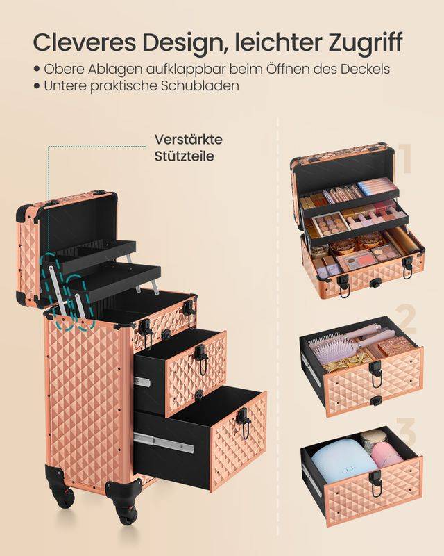 Songmics SONGMICS Kosmetikkoffer Trolley Friseurkoffer champagnergold Riesige Ersparnisse