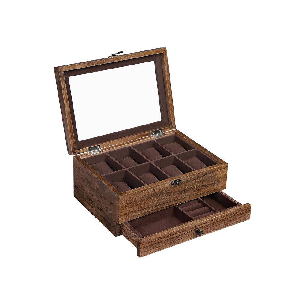 Songmics SONGMICS Uhrenbox mit Glasdeckel aus Massivholz