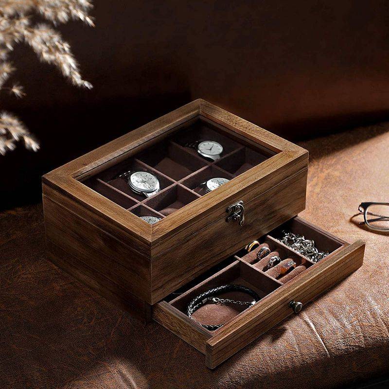 Songmics SONGMICS Uhrenbox mit Glasdeckel aus Massivholz Bis zu 50% Rabatt