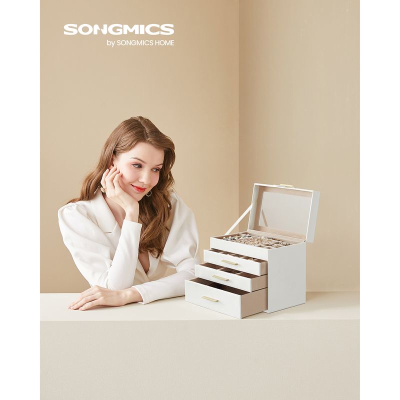 Songmics SONGMICS Schmuckkästchen 4 Ebenen mit Glasdeckel und 3 Schubladen Bis zu 60% Rabatt