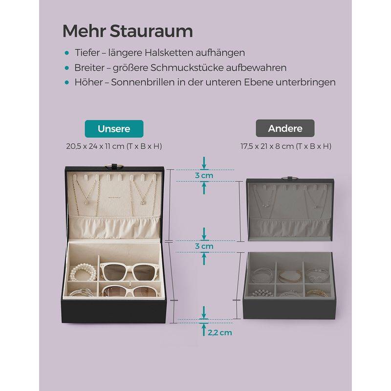 Songmics SONGMICS Schmuckkästchen 2 Ebenen mit Griff und flexiblem Schmucktablett schwarz Vierteljährliche Förderung