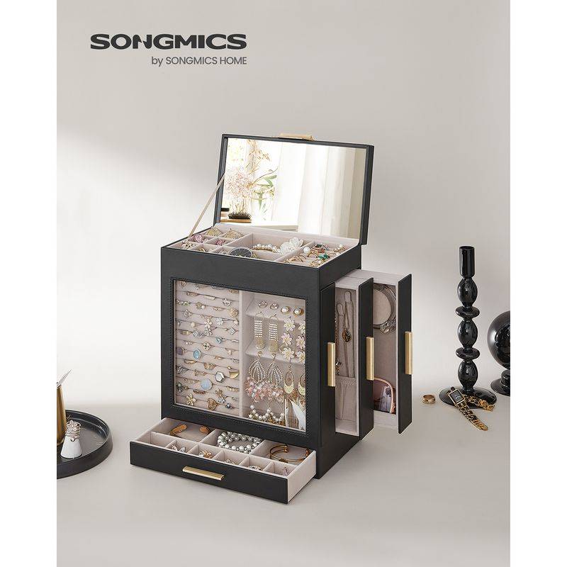Songmics SONGMICS Schmuckkästchen 5 Ebenen mit seitlichen Schubladen und Spiegel Discount Store für neue Produkte