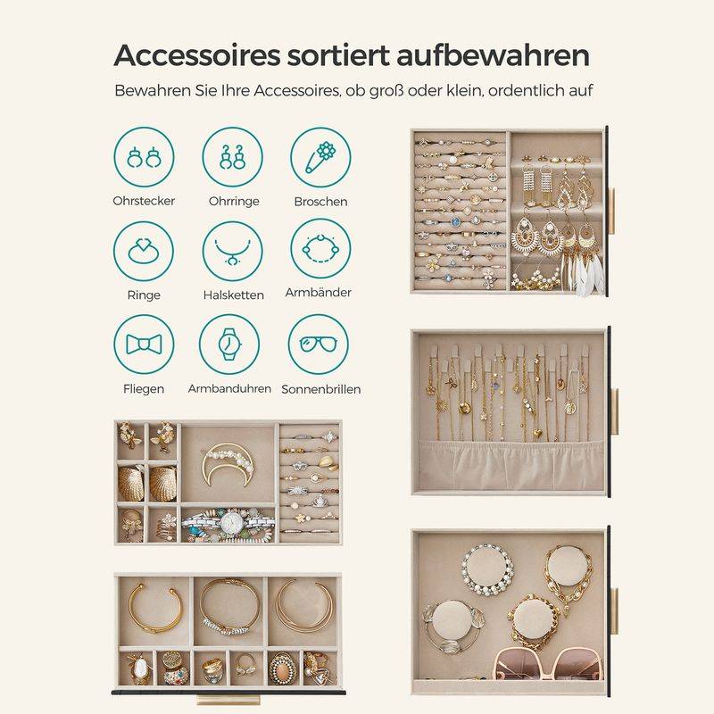 Songmics SONGMICS Schmuckkästchen 5 Ebenen mit seitlichen Schubladen und Spiegel Discount Store für neue Produkte