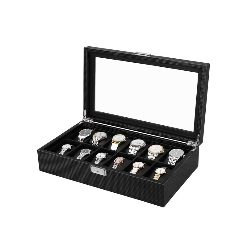 Songmics SONGMICS Uhrenbox für 12 Uhren Schwarz Im Verkauf