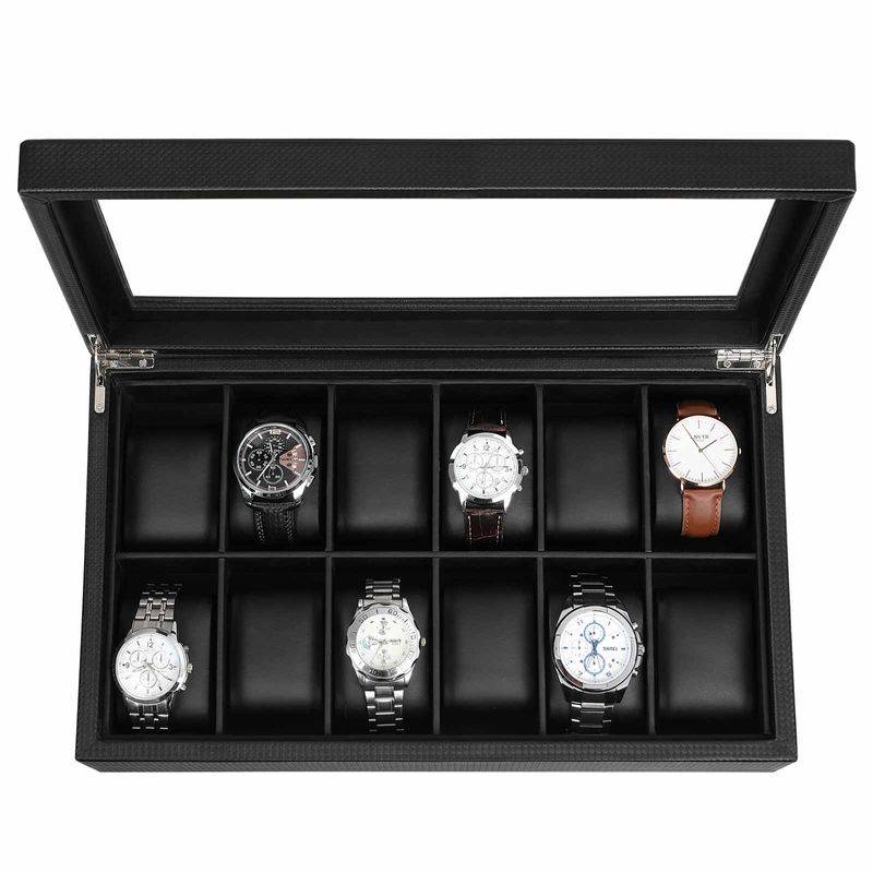 Songmics SONGMICS Uhrenbox für 12 Uhren Schwarz Im Verkauf