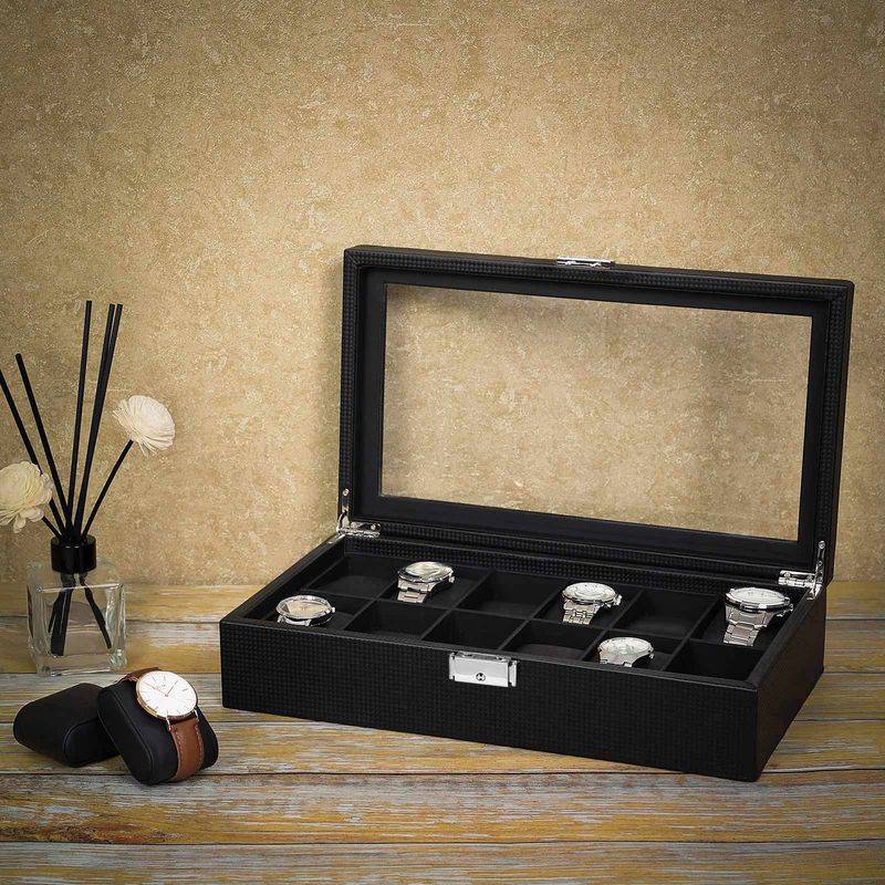Songmics SONGMICS Uhrenbox für 12 Uhren Schwarz Im Verkauf