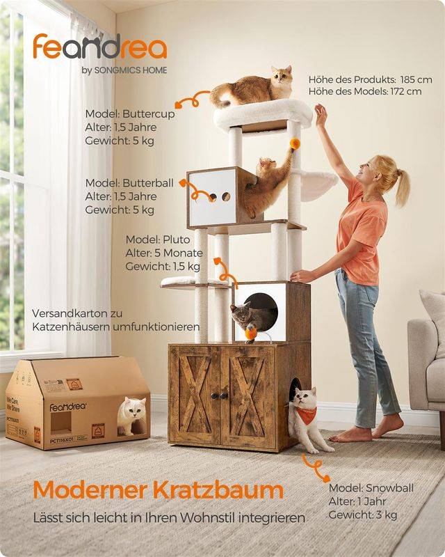 Songmics Feandrea Kratzbaum, Katzenbaum mit Katzenklo-Schrank Versandkostenfrei