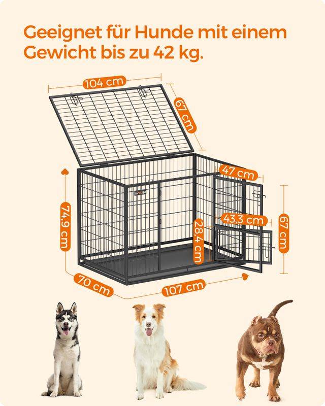 Songmics Feandrea Hundekäfig hochbelastbar transportabel mit 2 abnehmbaren Türen Lagerräumung