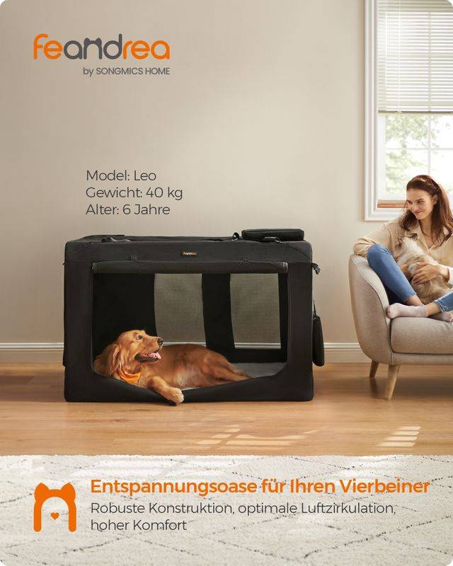 Songmics Feandrea Hundebox mit Griffen aus Metallrahmen schwarz Blitzangebot