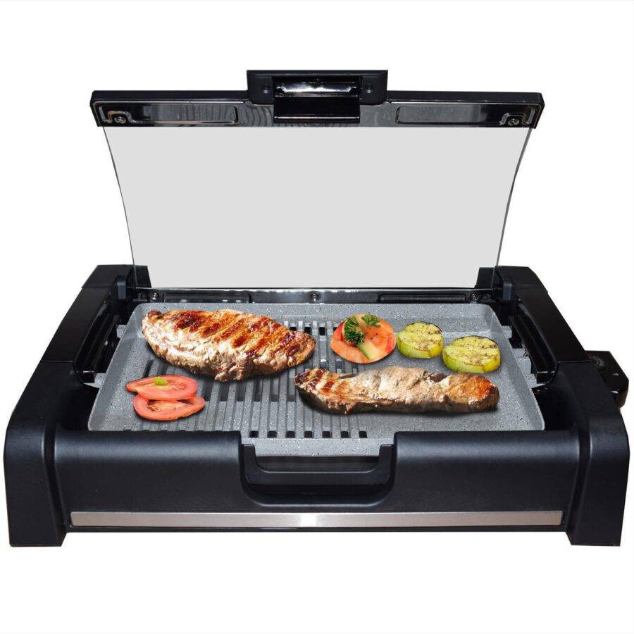 Syntrox Germany Partygrill mit Glasdeckel Vundria Tischgrill Barbecue Elektrogrill