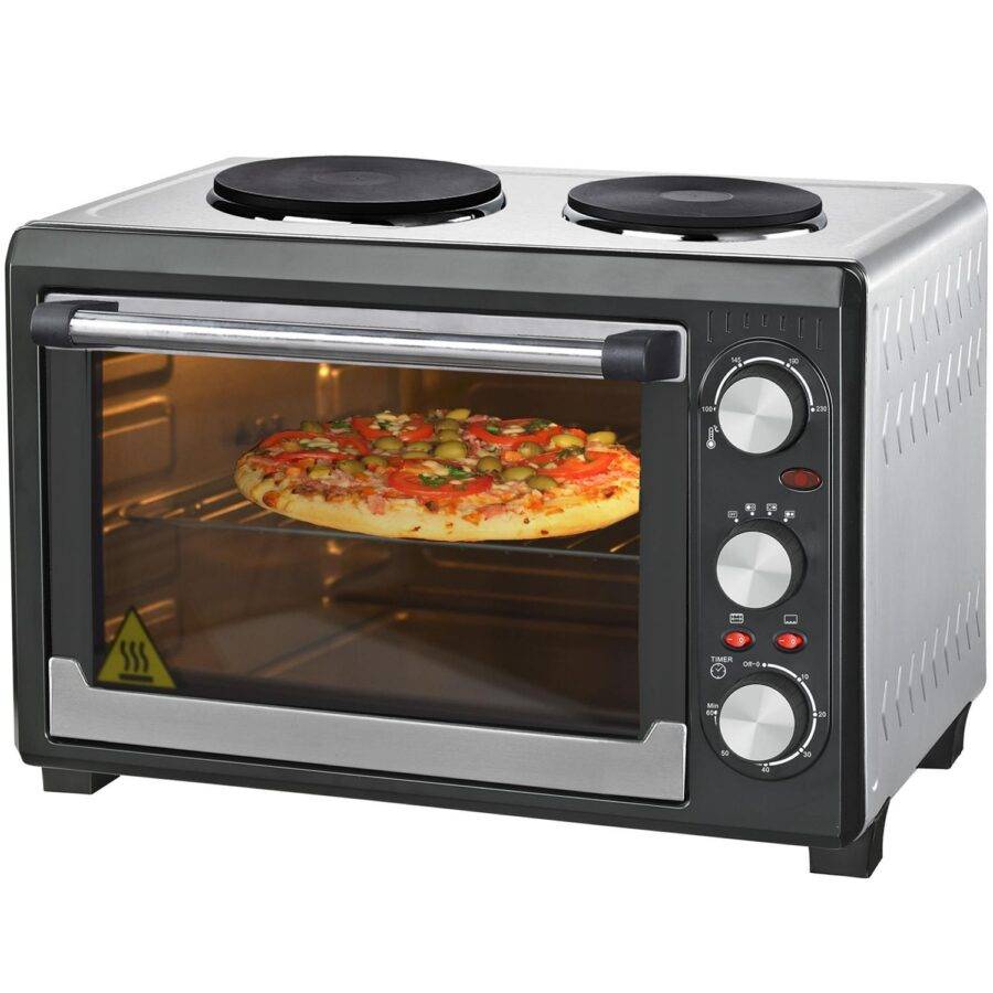 Syntrox Germany 26 l Minibackofen 2 Kochplatten Etass Kleinküche Miniofen Pizzaofen