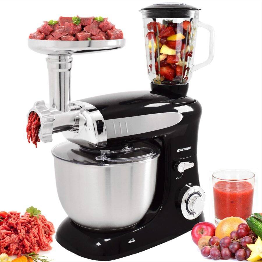 Syntrox Germany 6,5 l Teigknetmaschine Snilex mit Fleischwolf Mixer Teigknetmaschine